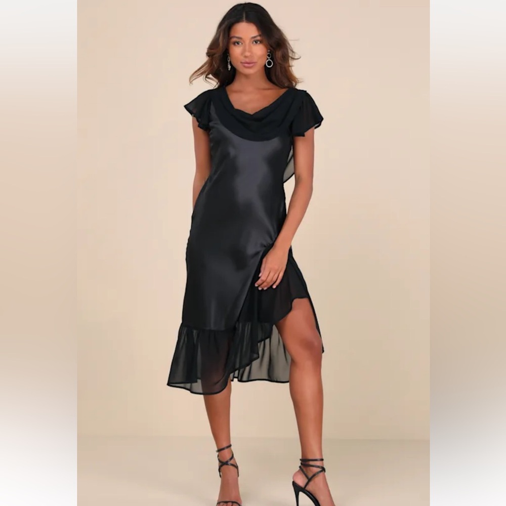 Lulu's Black Asymmetrical Satin Dress